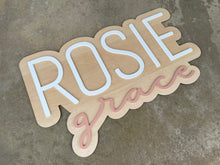 Load image into Gallery viewer, Rosie Grace Bubble Name Sign - Layered Wood Nursery Sign
