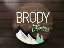Load image into Gallery viewer, Mountain Name Circle - Layered Wood Nursery Sign