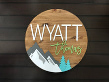Load image into Gallery viewer, Mountain Name Circle - Layered Wood Nursery Sign