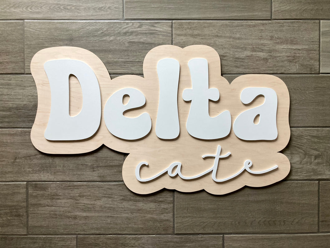 Delta Cate Bubble Name Sign - Layered Wood Nursery Sign