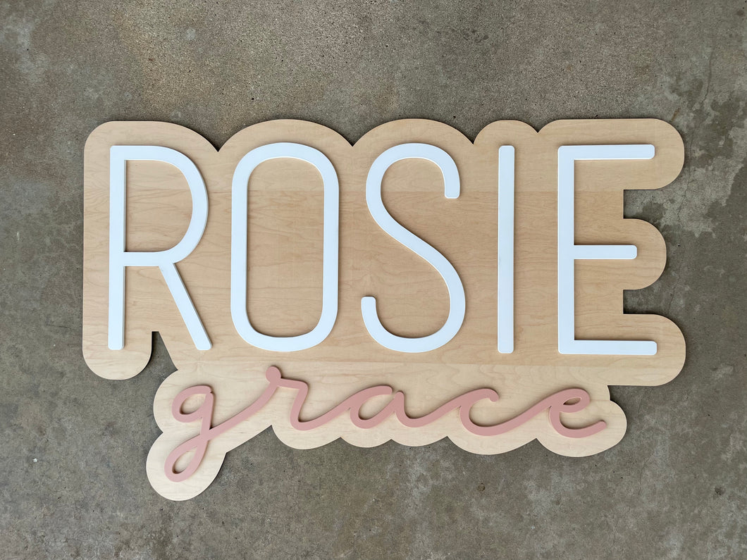 Rosie Grace Bubble Name Sign - Layered Wood Nursery Sign