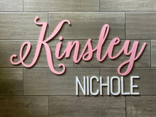 Load image into Gallery viewer, Kinsley Nichole - Name Cutout - Laser Cut Wood Nursery Sign