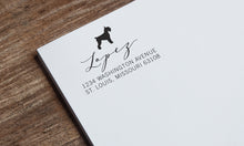 Load image into Gallery viewer, Modern Script Dog Family Design - Custom Address Stamp - Wooden or Self Inking - 1.5" tall and up to 3" wide