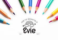 Load image into Gallery viewer, Imagination Design - Kids Artwork Stamp - Wooden or Self Inking - 1.5" tall and up to 3" wide