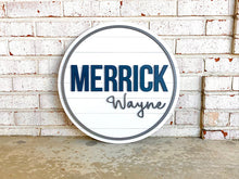 Load image into Gallery viewer, Beau - Navy Shiplap Name Circle With Outline - Layered Wood Nursery Sign