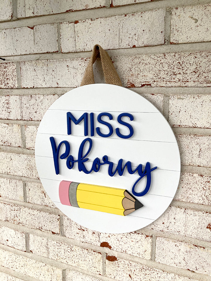 Pencil Shiplap Circle Door Hanger - Teacher Gift
