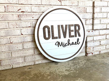 Load image into Gallery viewer, Beau - Navy Shiplap Name Circle With Outline - Layered Wood Nursery Sign