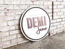 Load image into Gallery viewer, Beau - Navy Shiplap Name Circle With Outline - Layered Wood Nursery Sign