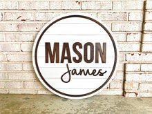 Load image into Gallery viewer, Beau - Navy Shiplap Name Circle With Outline - Layered Wood Nursery Sign
