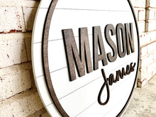 Load image into Gallery viewer, Mason - Shiplap Name Circle With Outline - Layered Wood Nursery Sign