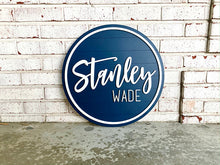 Load image into Gallery viewer, Beau - Navy Shiplap Name Circle With Outline - Layered Wood Nursery Sign