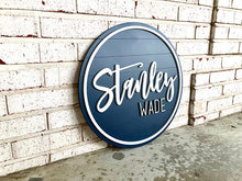 Load image into Gallery viewer, Beau - Navy Shiplap Name Circle With Outline - Layered Wood Nursery Sign