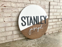 Load image into Gallery viewer, Stanley - Name Circle Diagonal Dipped - Layered Wood Nursery Sign

