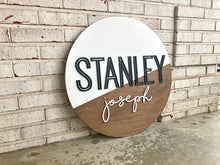 Load image into Gallery viewer, Stanley - Name Circle Diagonal Dipped - Layered Wood Nursery Sign
