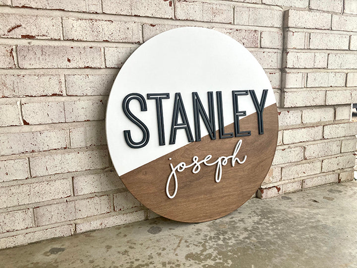 Stanley - Name Circle Diagonal Dipped - Layered Wood Nursery Sign