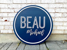 Load image into Gallery viewer, Beau - Navy Shiplap Name Circle With Outline - Layered Wood Nursery Sign