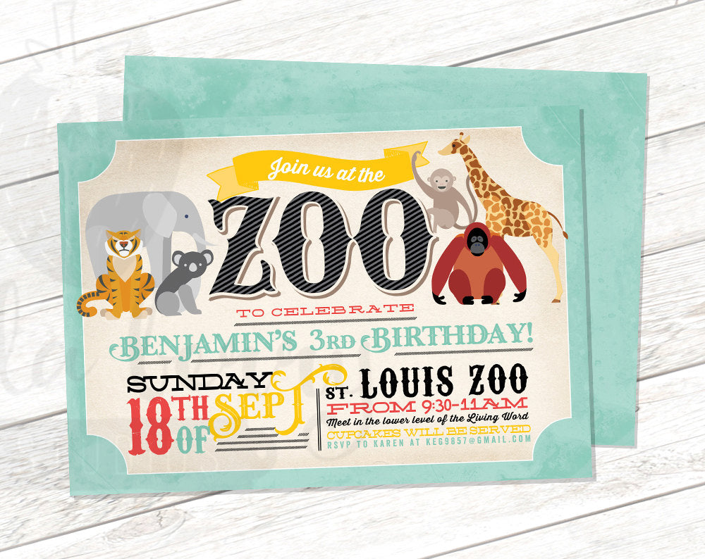 Zoo Birthday Printable Invitation - Boy Birthday - Girl Birthday - Vintage Classic