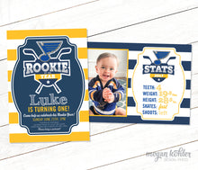 Load image into Gallery viewer, Rookie of the Year Hockey Stats Invitation - Sports Team - Printable File - Digital File - Double Sided - Stats
