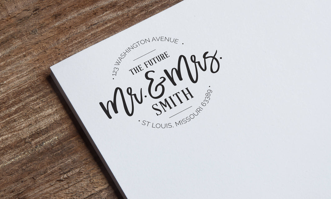 Mr and Mrs Address Stamp - Modern Script - Self Inking or Wooden Handle Style - 1.5x3