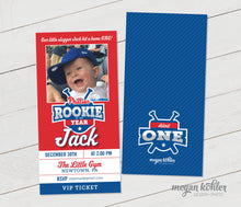 Load image into Gallery viewer, Rookie of the Year Baseball Ticket Photo Invitation - First Birthday - Digital File - Double Sided