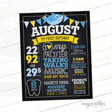 Load image into Gallery viewer, Shark Chalkboard Poster - Baby One Year - Milestone Birthday Board - Printable File