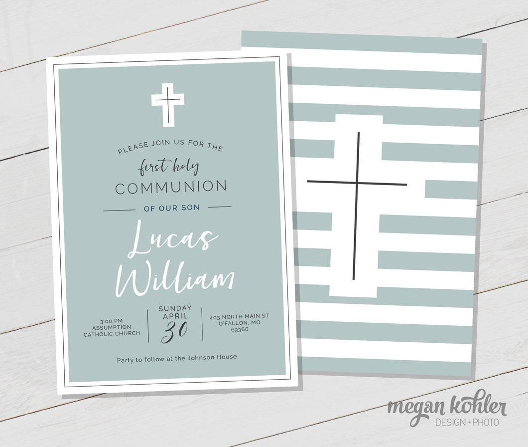 First Communion Invitation - Modern & Clean - Color Options - Printable Invitation - Invite - Matching Back Design