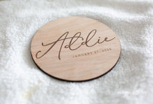 Load image into Gallery viewer, Addie Laser Engraved Birth Announcement - Baby Name Announcement - Wooden Circle Sign
