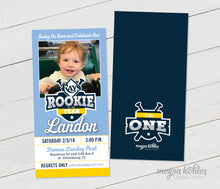 Load image into Gallery viewer, Rookie of the Year Baseball Ticket Photo Invitation - First Birthday - Digital File - Double Sided