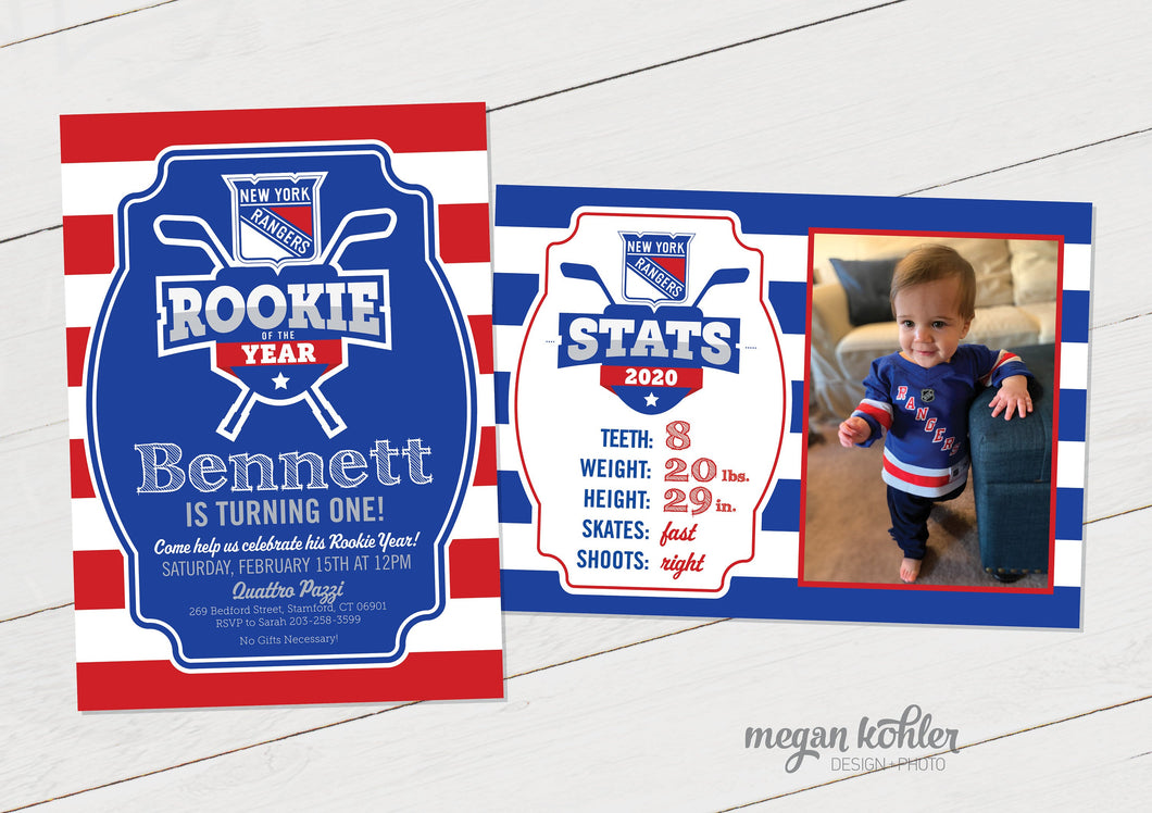 Rookie of the Year Hockey Stats Invitation - Sports Team - Printable File - Digital File - Double Sided - Stats