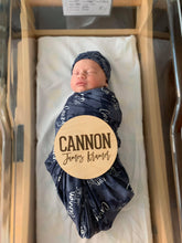 Load image into Gallery viewer, Cannon Laser Engraved Birth Announcement - Baby Name Announcement - Wooden Circle Sign - Boy or Girl