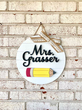 Load image into Gallery viewer, Pencil Shiplap Circle Door Hanger - Teacher Gift
