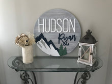 Load image into Gallery viewer, Shiplap Mountain Name Circle - Layered Wood Nursery Sign
