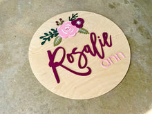 Load image into Gallery viewer, Rosalie Modern Floral Name Circle - Layered Wood Nursery Sign
