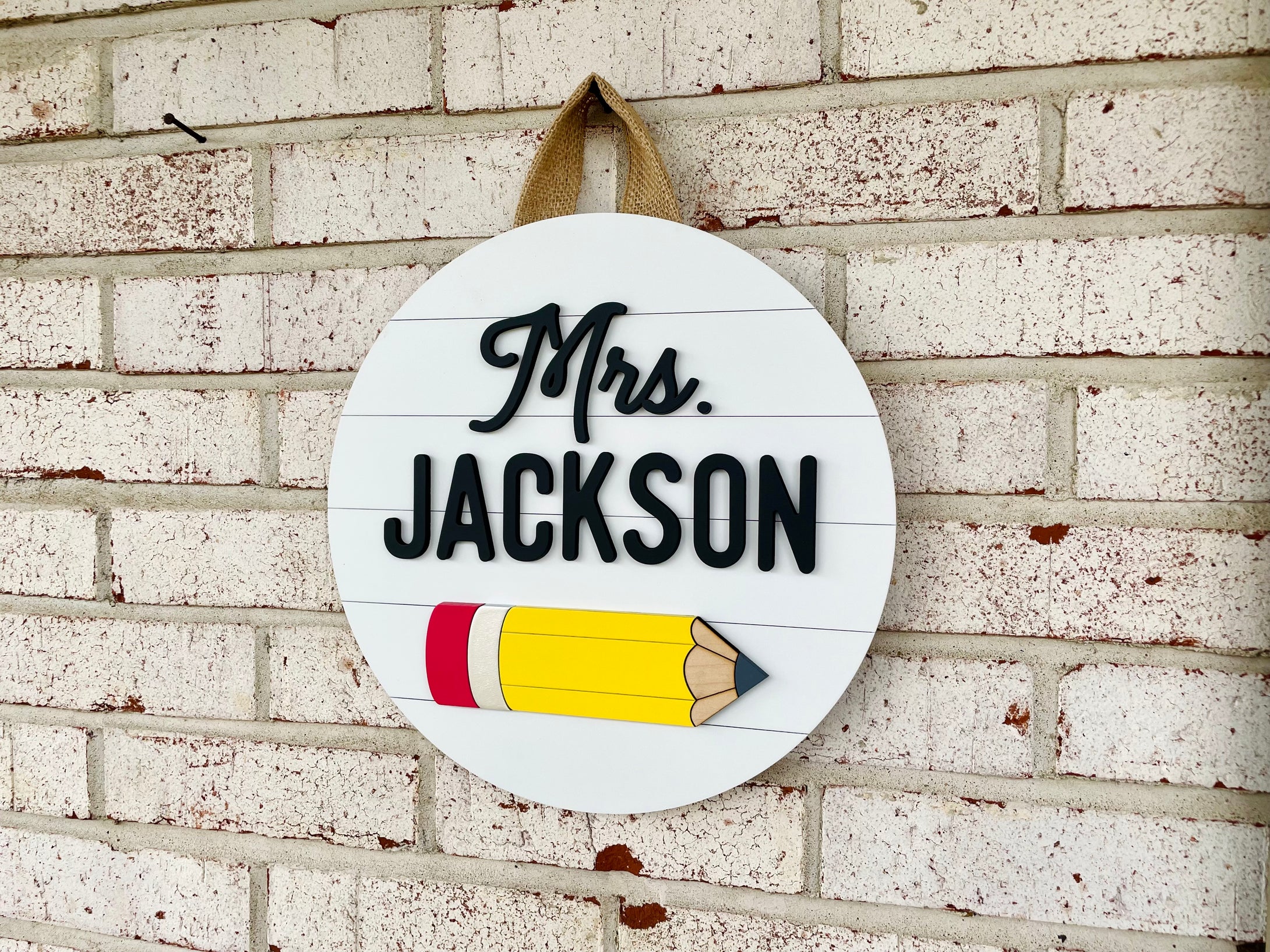 Pencil Shiplap Circle Door Hanger - Teacher Gift