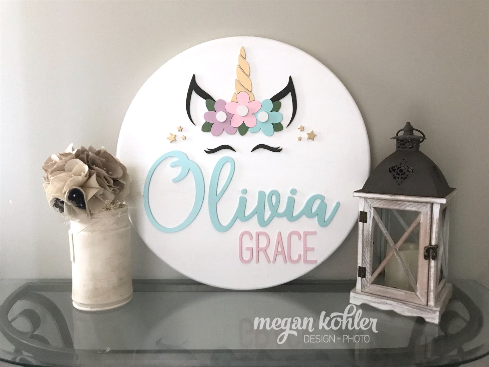 Unicorn Name Circle - Layered Wood Nursery Sign