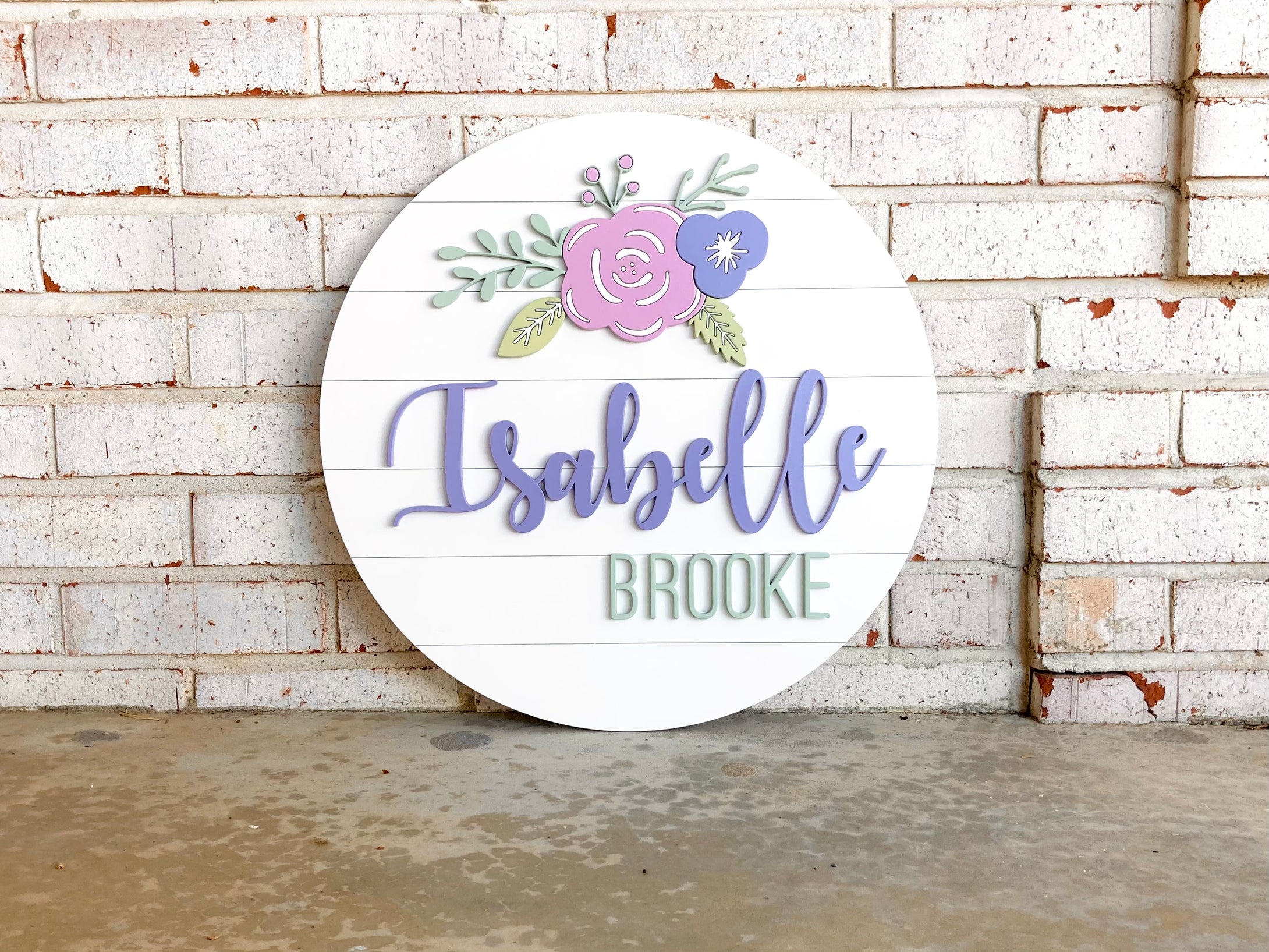 Modern Shiplap Floral Name Circle - Layered Wood Nursery Sign