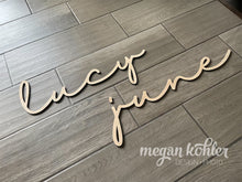 Load image into Gallery viewer, Lucy June - Name Cutout - Laser Cut Wood Nursery Sign
