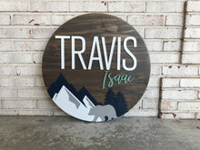 Load image into Gallery viewer, Shiplap Mountain Name Circle - Layered Wood Nursery Sign
