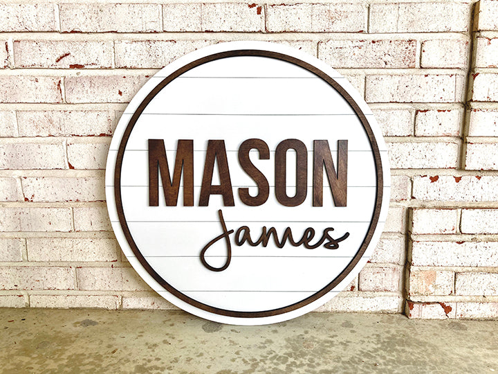 Mason - Shiplap Name Circle With Outline - Layered Wood Nursery Sign