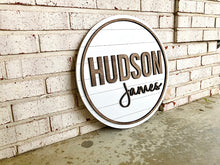 Load image into Gallery viewer, Mason - Shiplap Name Circle With Outline - Layered Wood Nursery Sign
