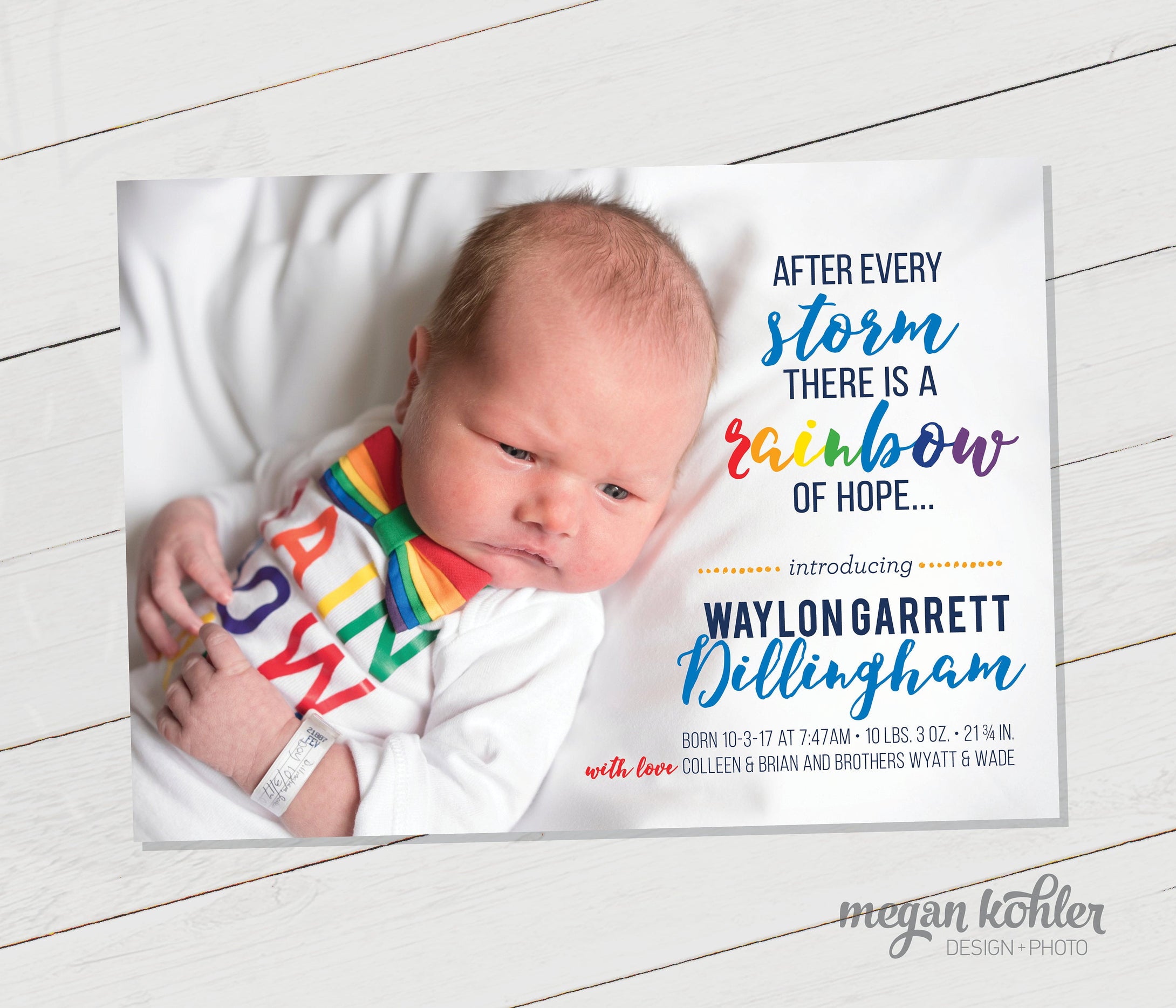 Rainbow Baby Birth Announcement - Printable File - After Every Storm - Rainbow of Hope