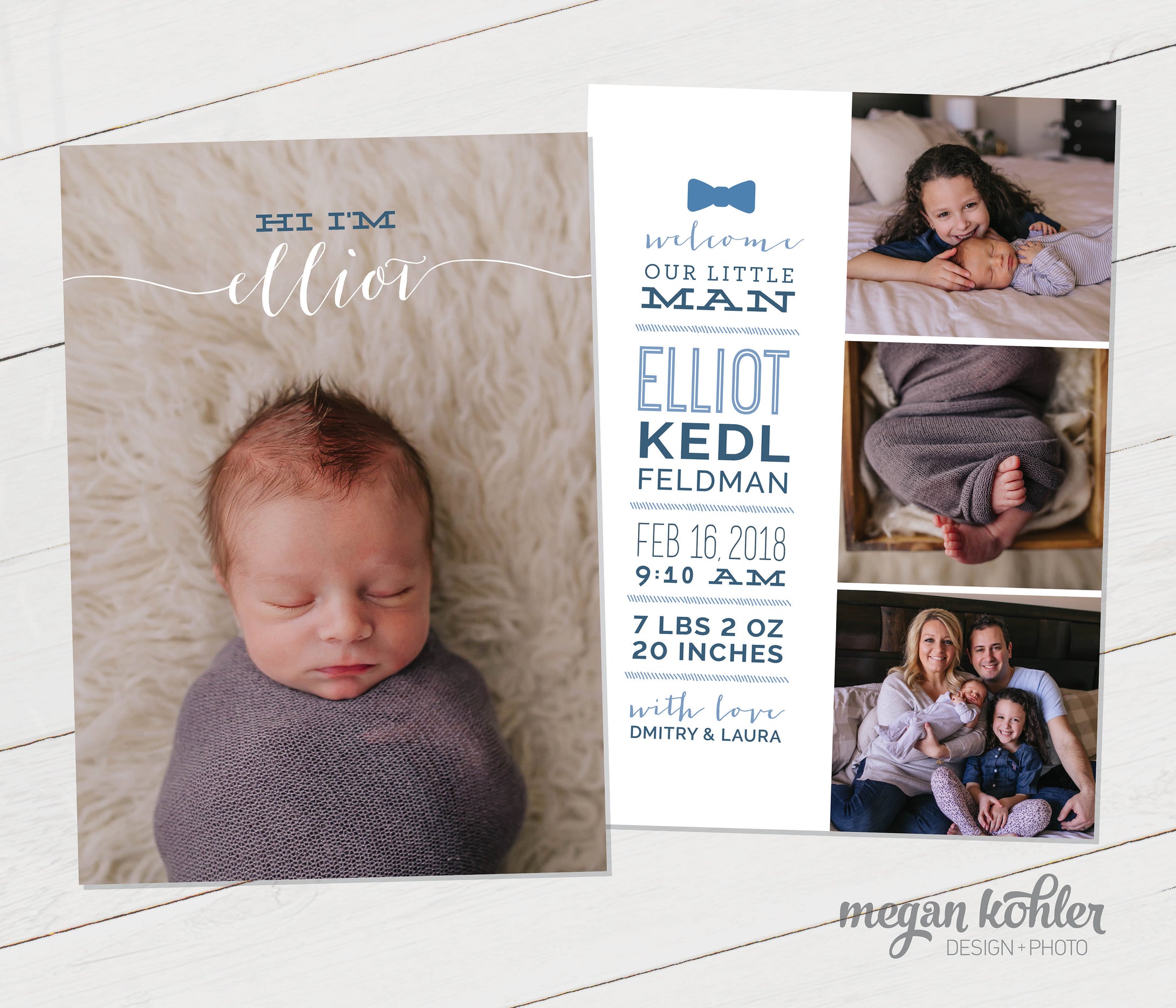 Birth Announcement 5x7 Printable - Modern Boy - Little Man