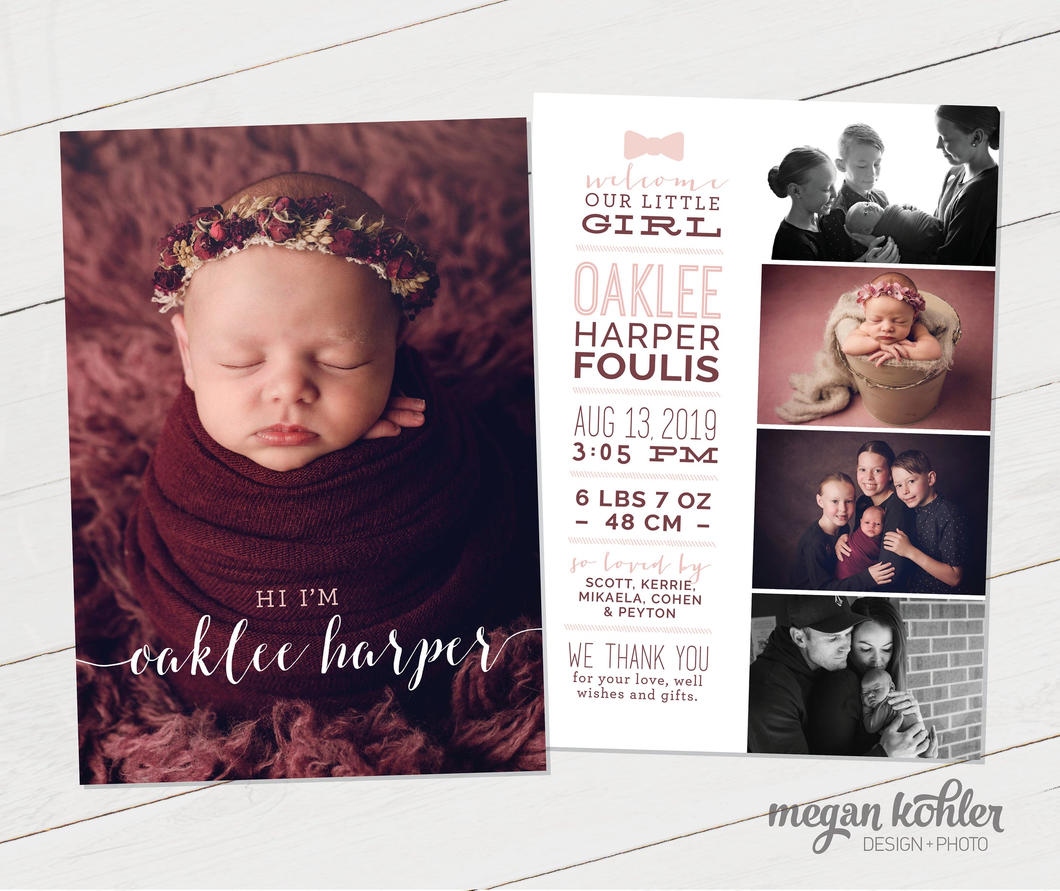 Birth Announcement 5x7 Printable - Modern Girl - Little Lady