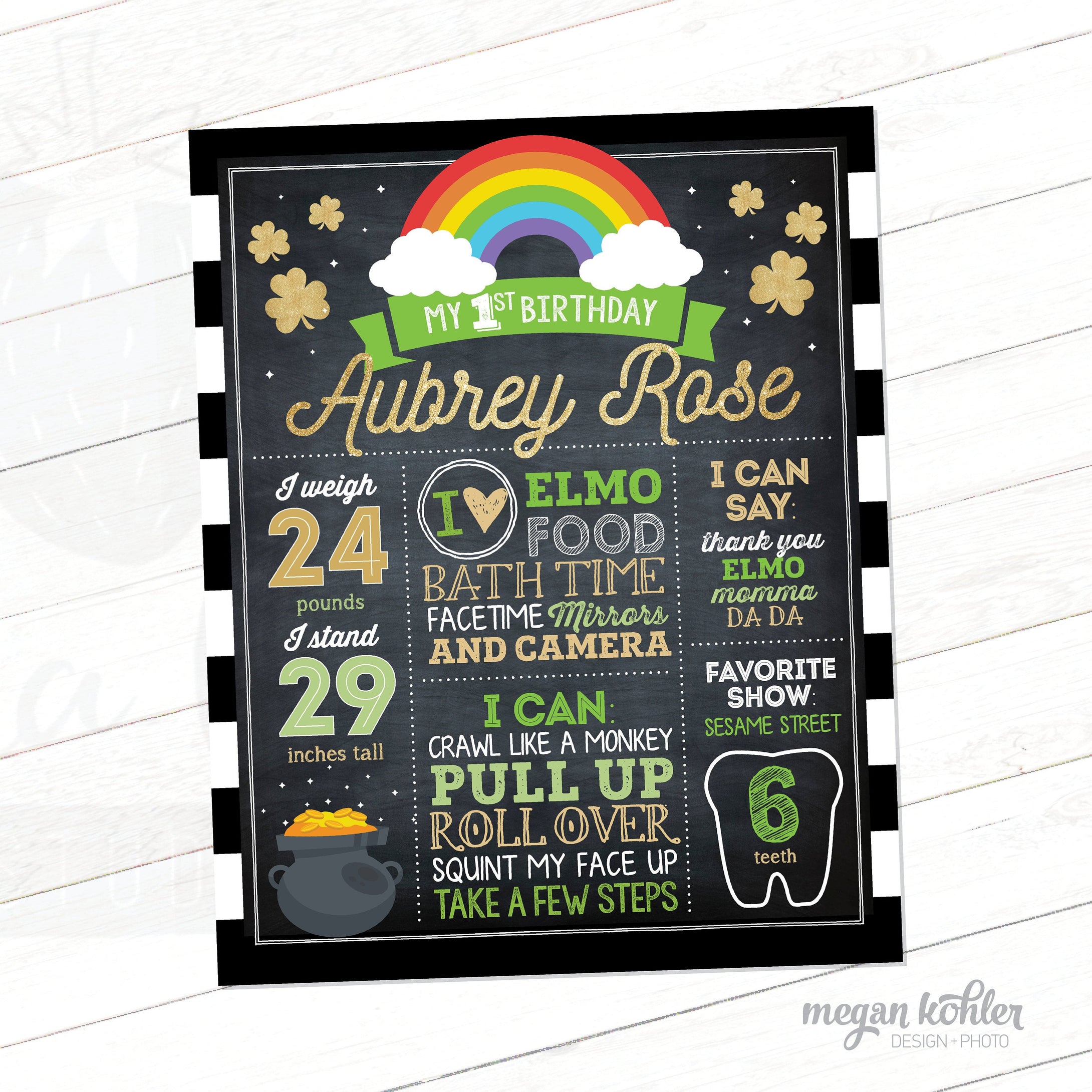 St. Patrick's Chalkboard Poster - One Year - Milestone Birthday Board - Printable File - Lucky One