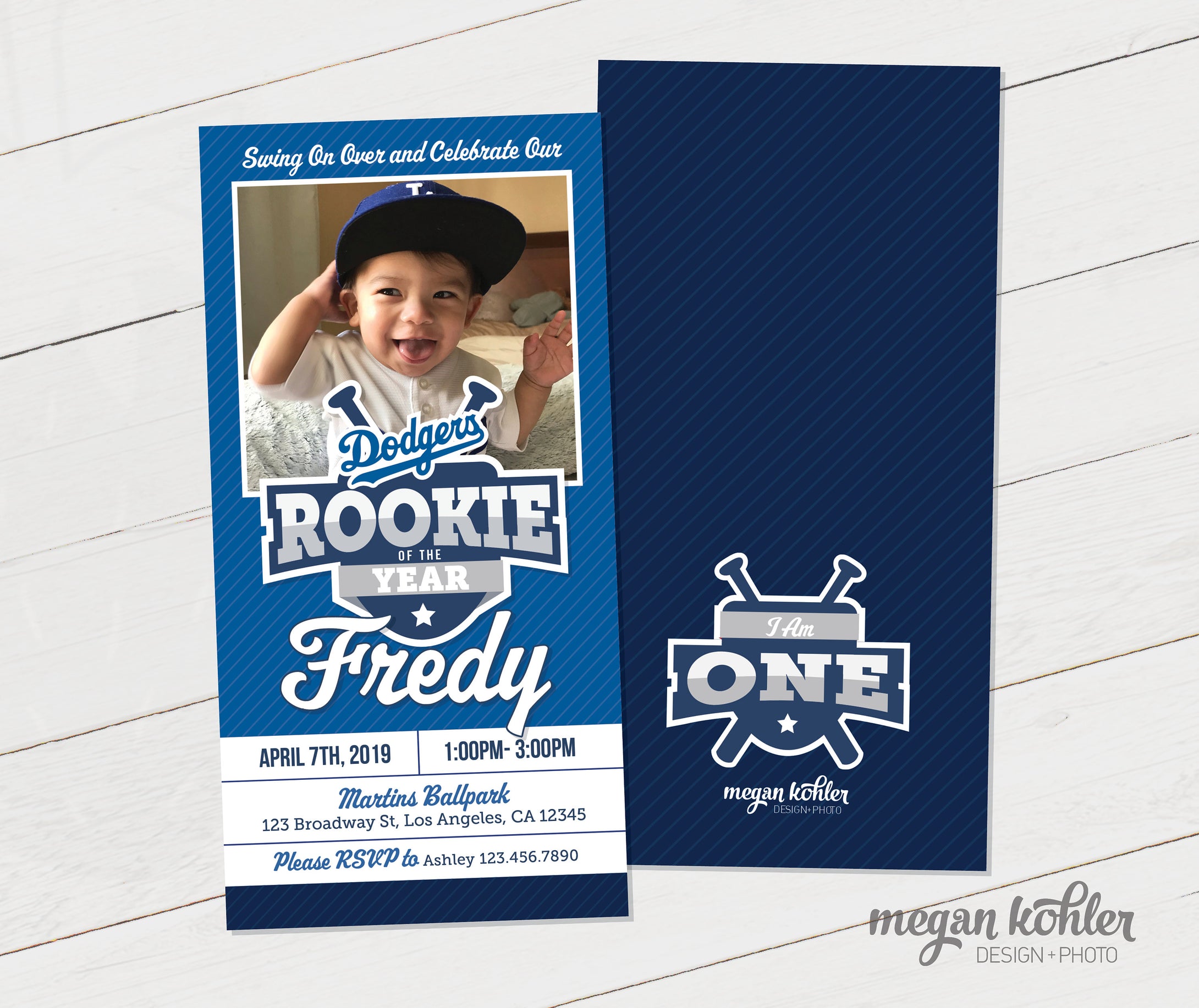 Rookie of the Year Baseball Ticket Photo Invitation - First Birthday - Digital File - Double Sided