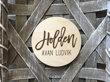 Load image into Gallery viewer, Cannon Laser Engraved Birth Announcement - Baby Name Announcement - Wooden Circle Sign - Boy or Girl
